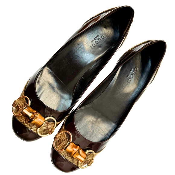 Classic Gucci GG Guccissima Bamboo Horsebit Monogram Mid-Heel Pumps Size 36 C - Picture 3 of 16